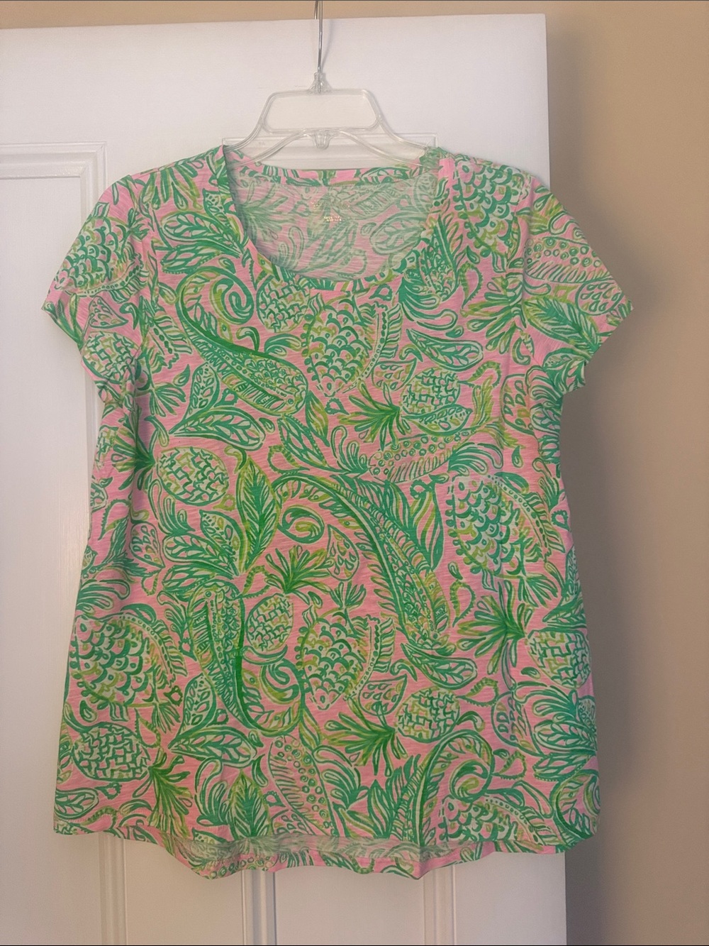 Lilly Pulitzer Pink Tee with Green Tropical Pineapple Print